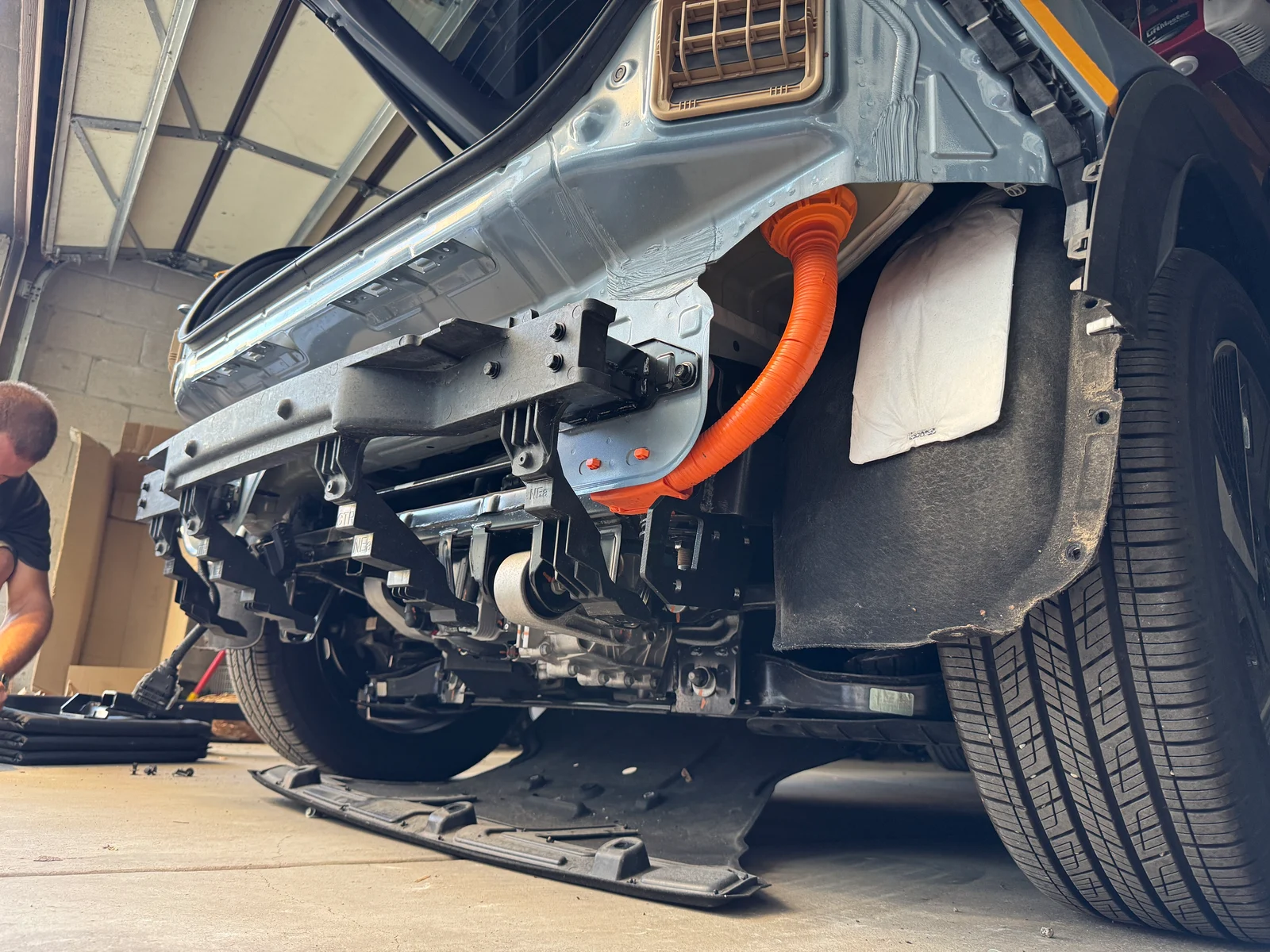 Rear bumper removed from the Ioniq 5 during the EcoHitch installation