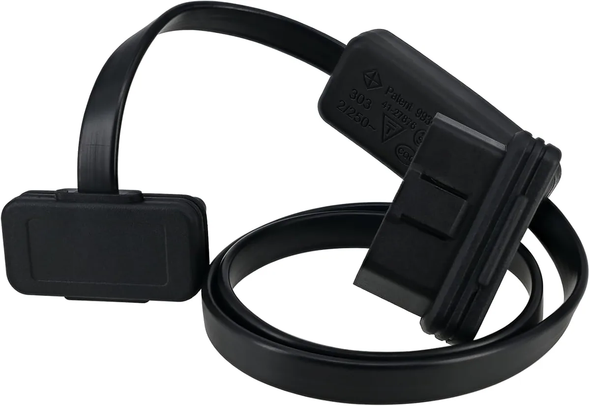 Short black OBD-II extension cable with an inline switch
